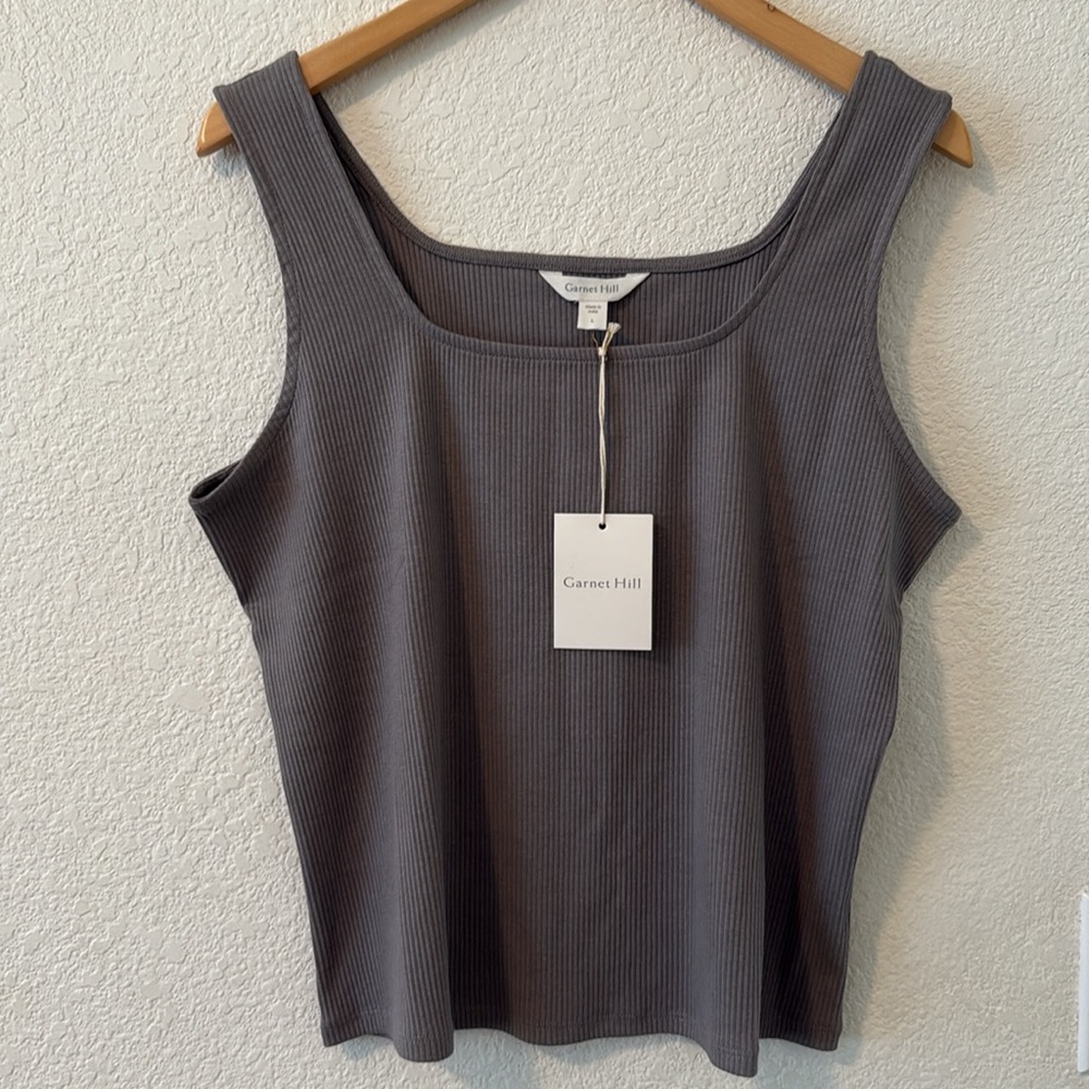 NWT Garnet Hill Emma Rib-Knit Tank, slate (gray), size Large (12-14)